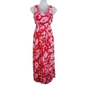 Lost and Wander Red Pink Patterned Sleeveless Square Neck Maxi Dress Size XS